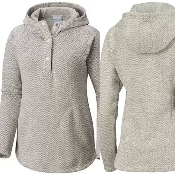 Columbia DARLING DAYS PULLOVER HOODIE quarter snap gray hooded knit sweater M - Picture 1 of 11